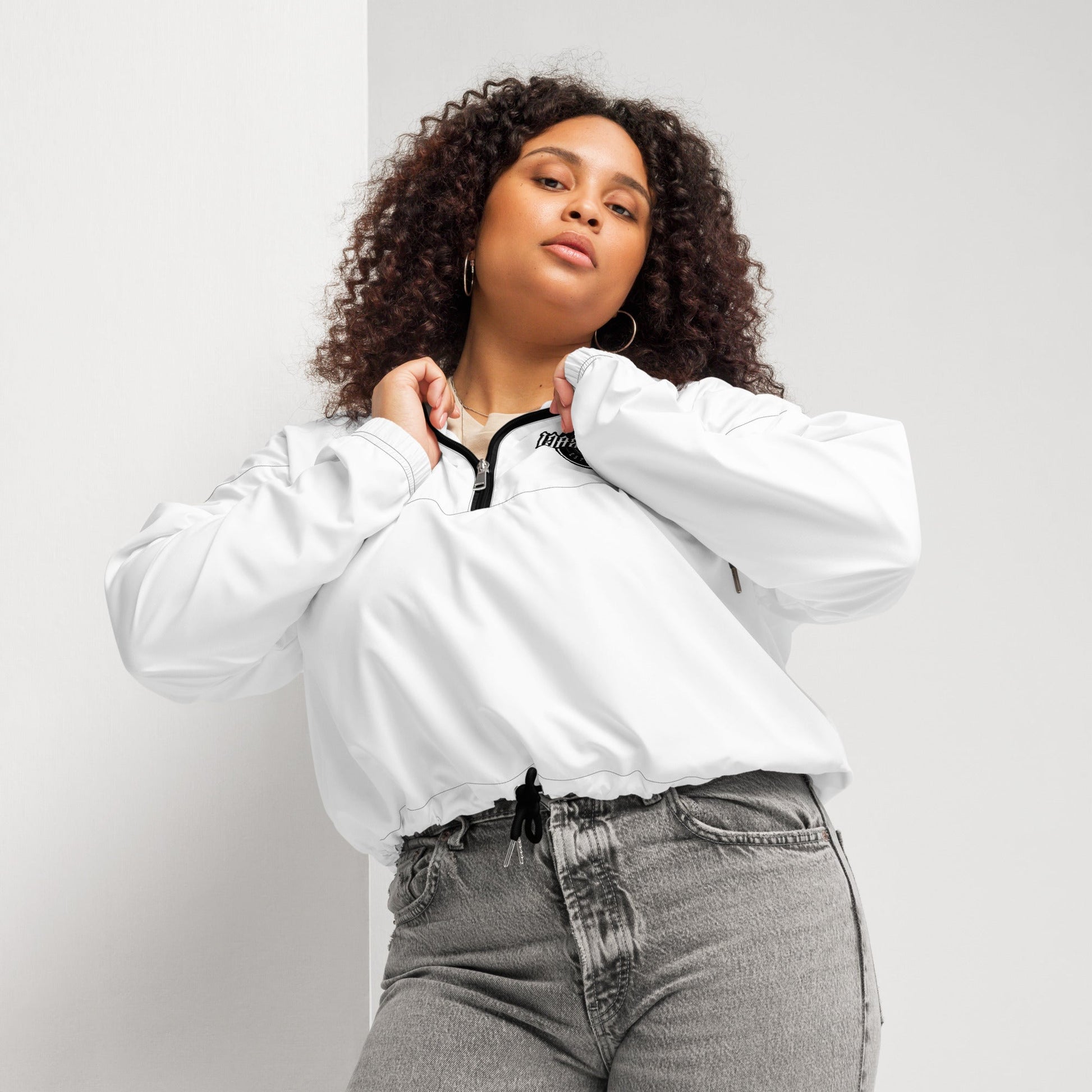 Embroidery Womens Cropped Windbreaker